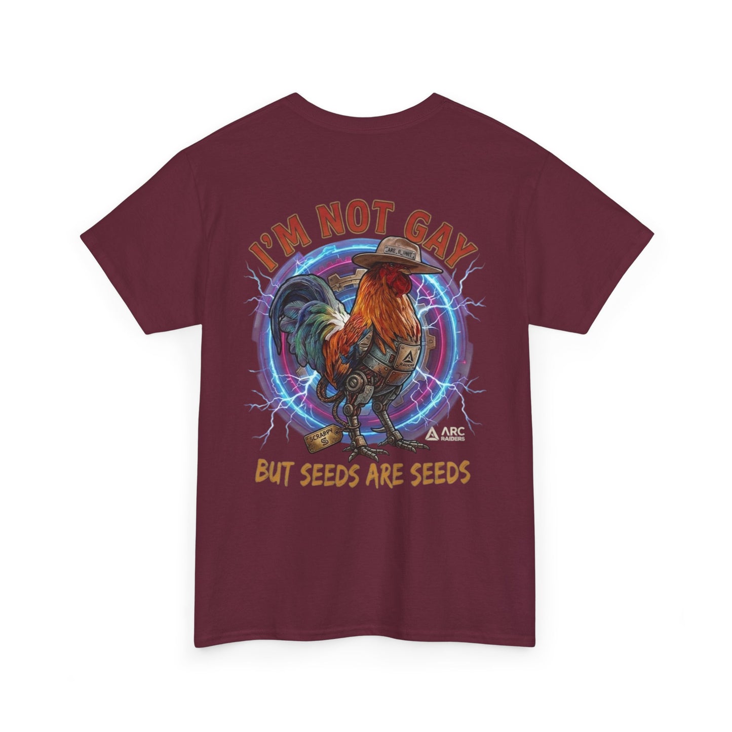 Rooster Graphic Tee — "I'm Not Gay But Seeds Are Seeds" Funny Farm Shirt