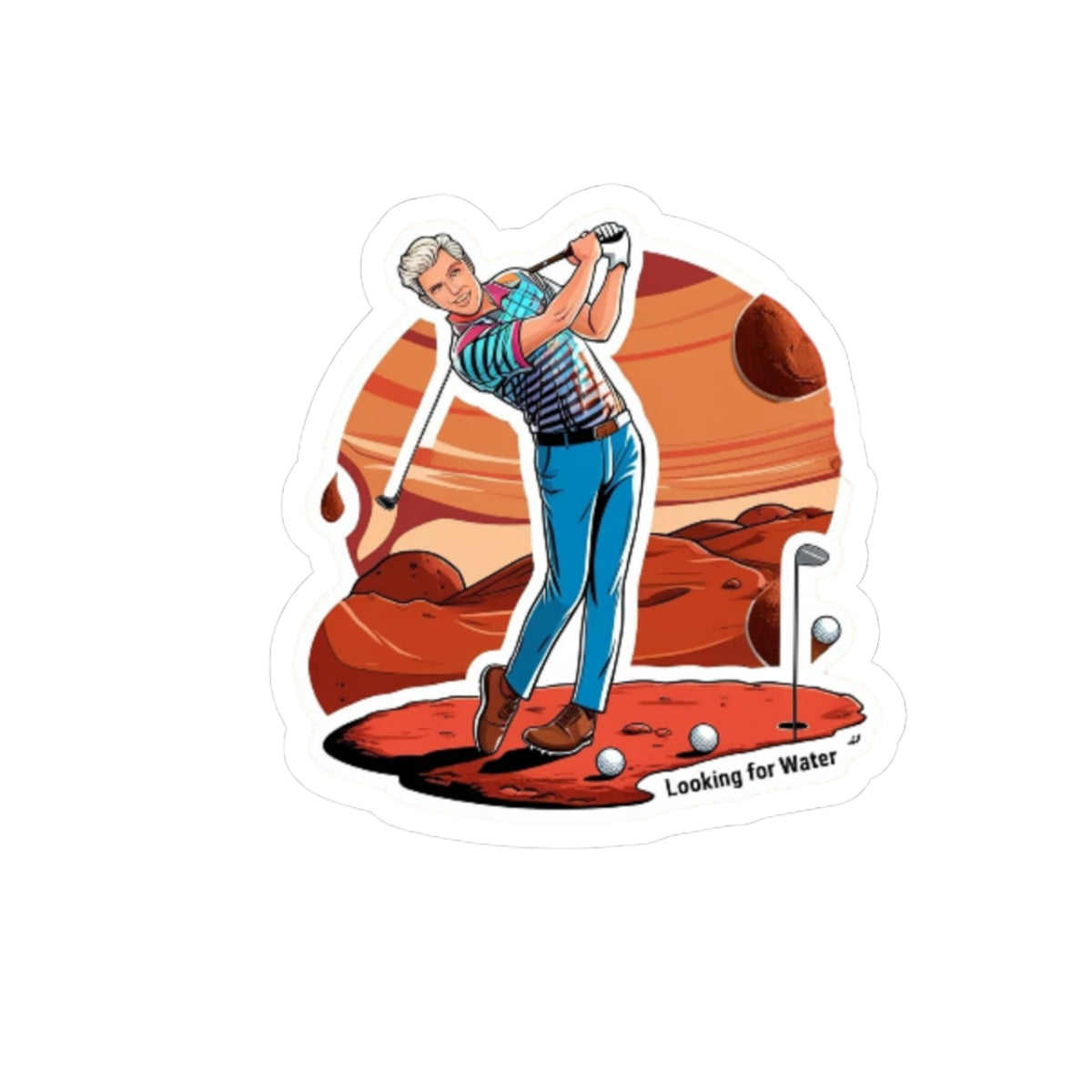 Golf on Mars Kiss-Cut Stickers - Perfect for Golf Enthusiasts & Space Lovers