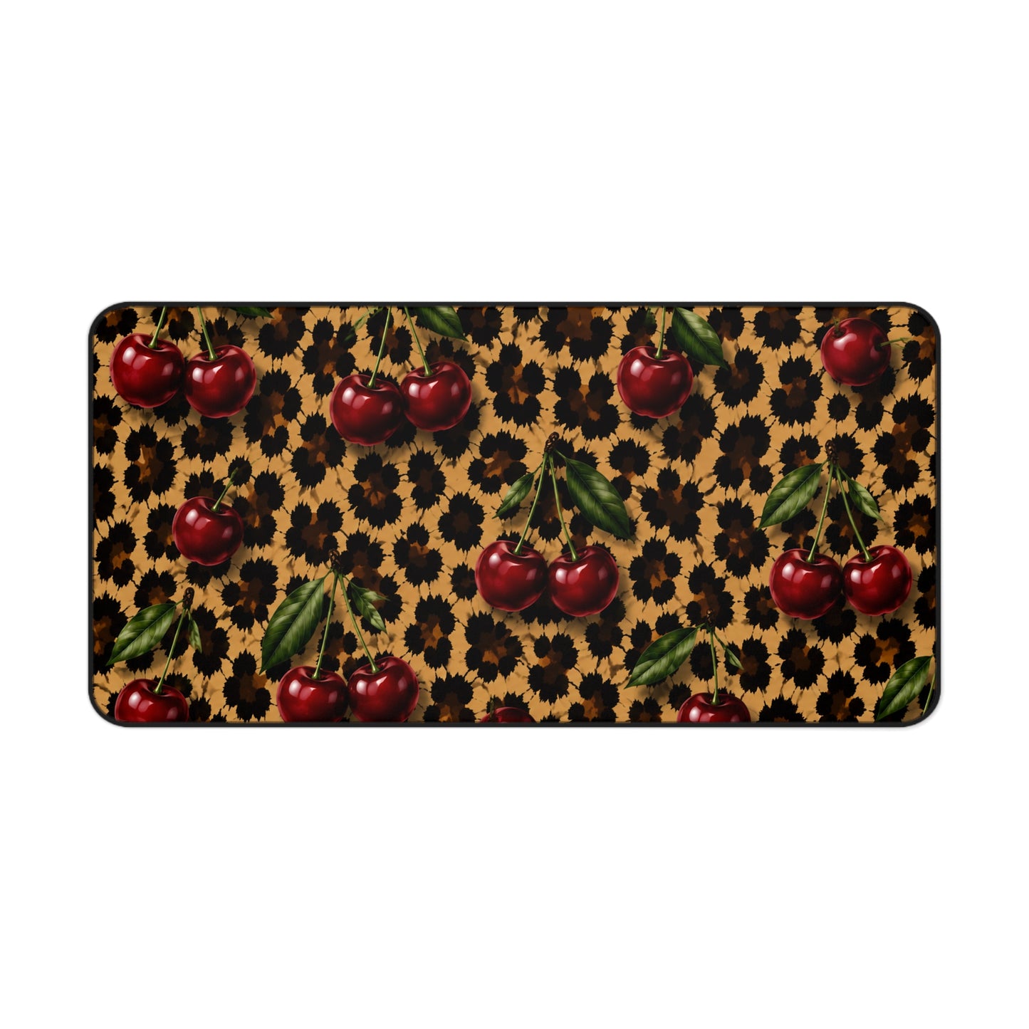 Cherry Leopard Desk Mat — Retro Cherry & Animal Print Mouse Pad