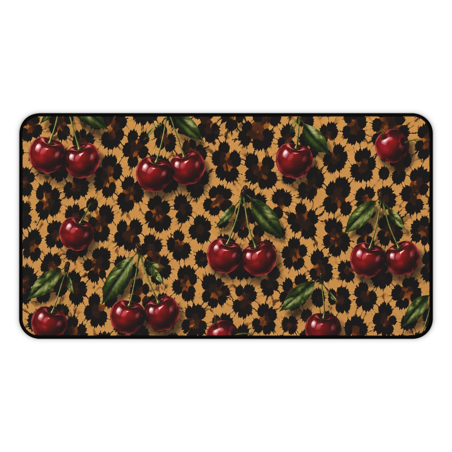 Cherry Leopard Desk Mat — Retro Cherry & Animal Print Mouse Pad