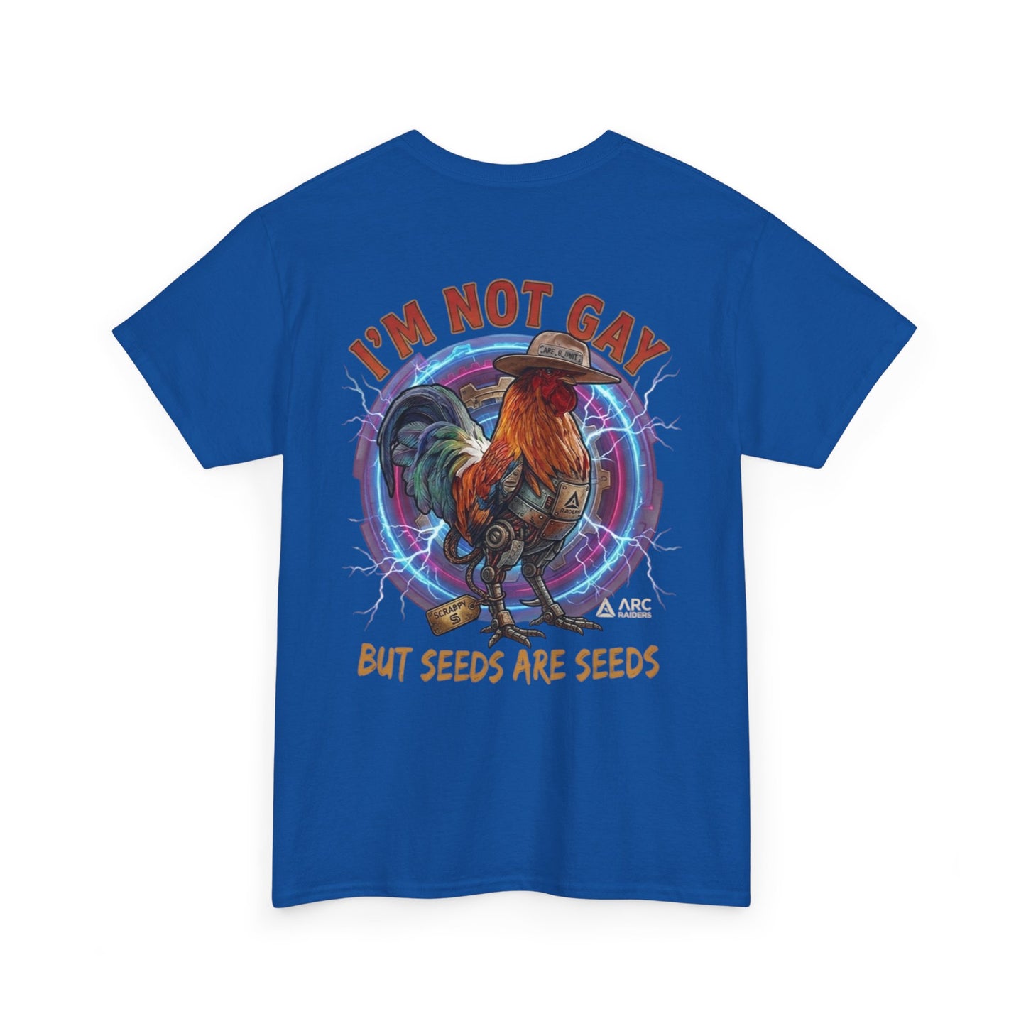 Rooster Graphic Tee — "I'm Not Gay But Seeds Are Seeds" Funny Farm Shirt