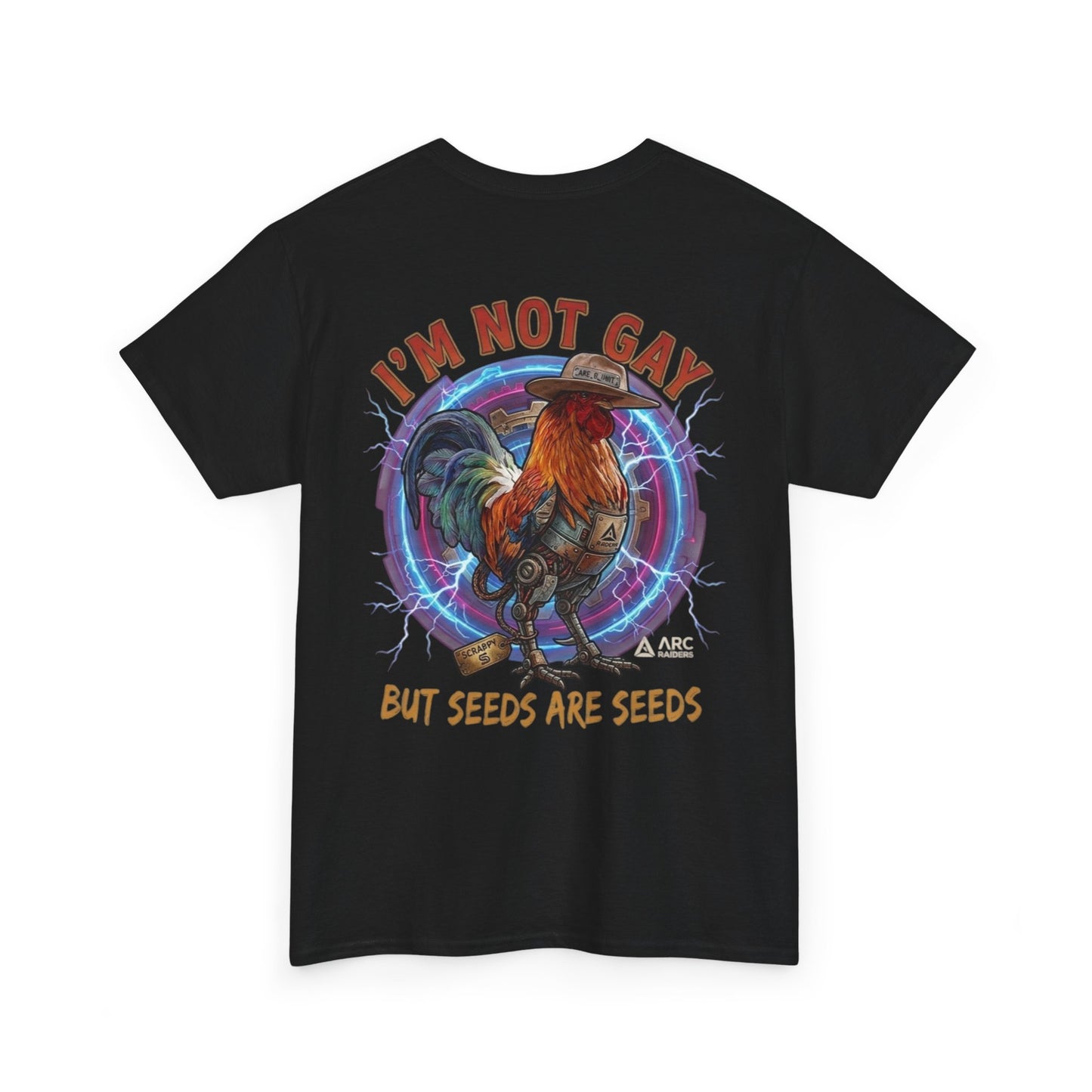 Rooster Graphic Tee — "I'm Not Gay But Seeds Are Seeds" Funny Farm Shirt