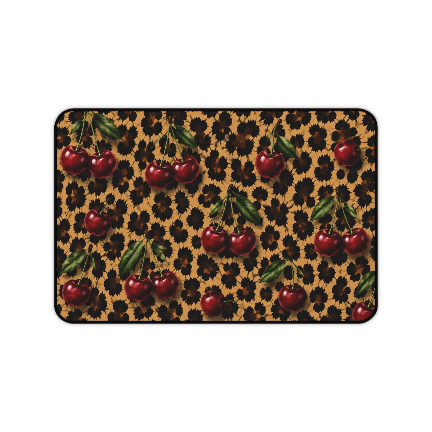 Cherry Leopard Desk Mat — Retro Cherry & Animal Print Mouse Pad