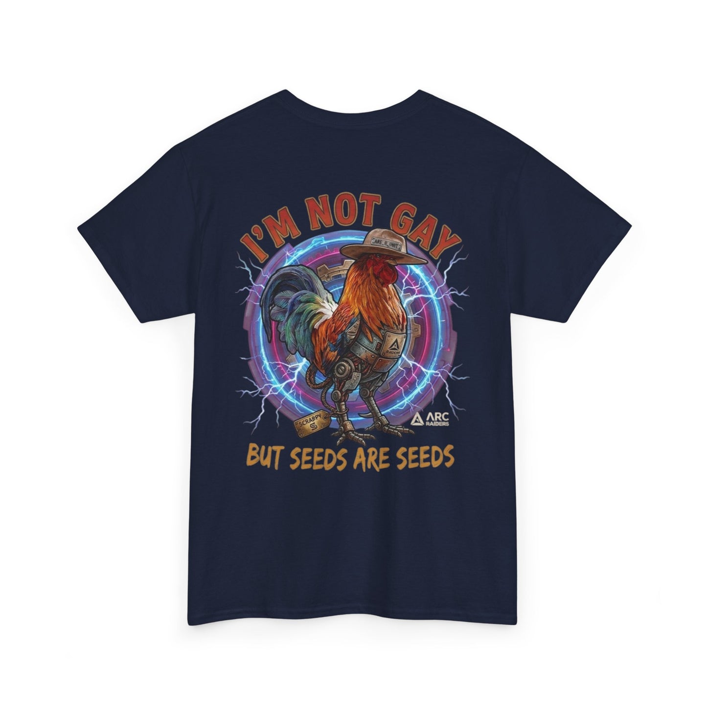 Rooster Graphic Tee — "I'm Not Gay But Seeds Are Seeds" Funny Farm Shirt